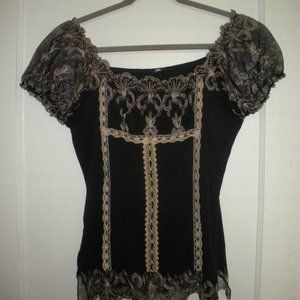 Black/White Off Shoulder Lace & Embroidery Blouse